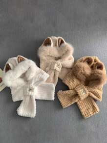 1 Peça, Chapéu Quente de Inverno, Cachecol, Acessórios 2 em 1, Formato de Animal Fofo, Cachecol Grosso e Elástico para Pescoço Quente, Orelhas de Personagem, Chapéu Felpudo de Pelúcia Feminino, Design de Animal Fofo, Opção de Presente Ideal para Acessórios de Inverno da Família e Amigos