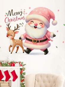 Happy Christmas Cartoon Santa Snowman Reindeer Wall Stickers Glass Window Stickers PVC Wall Clings Decals Home Showcase Decoration Wall Decals