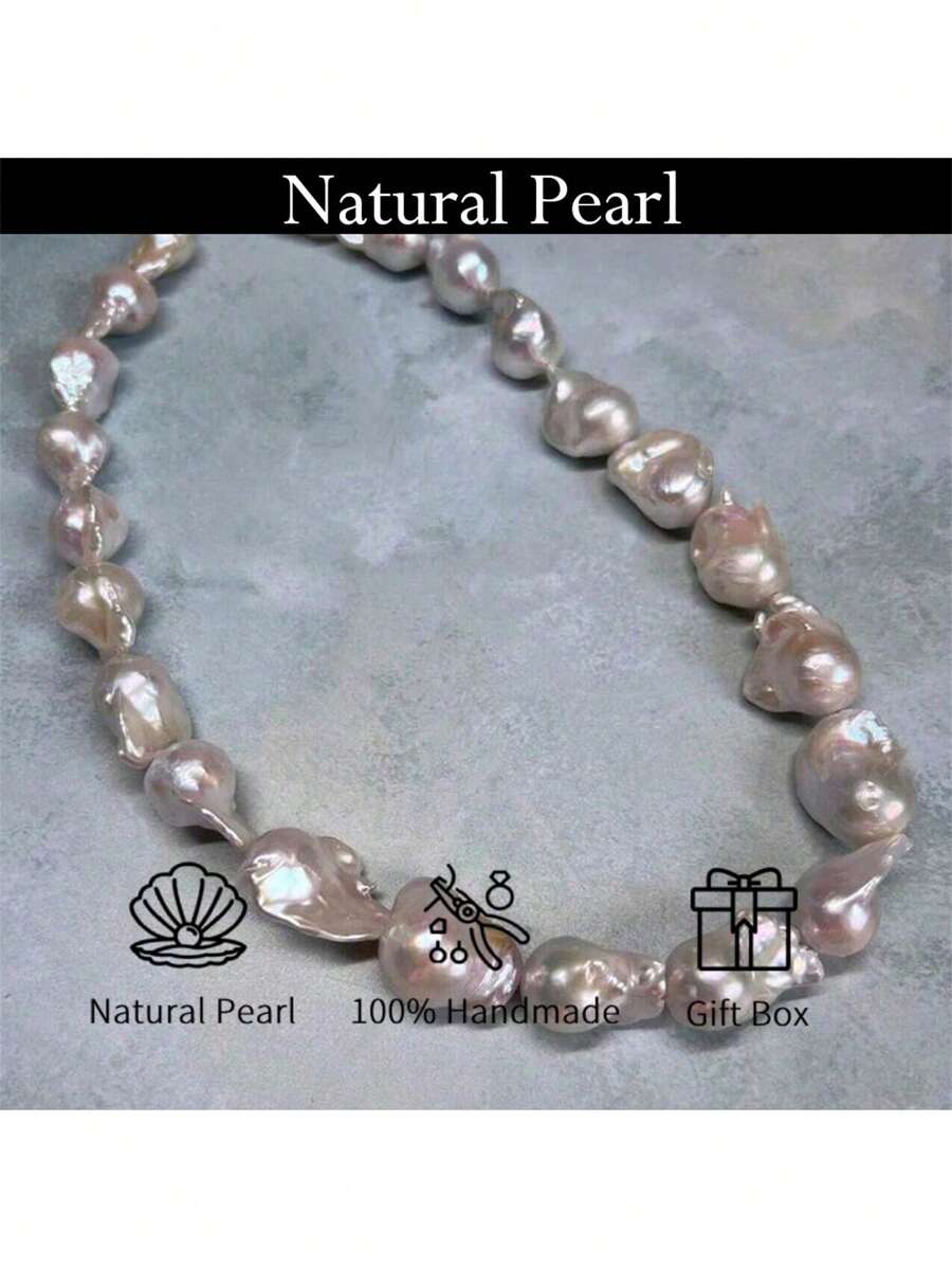 MYSOYA 100% Handmade Natural Baroque Faux Pearl Necklace With Lobster Clasp, 13-18mm Baroque Faux Pearl, Comes With Gift Box, Personalized Gift For Him/Her, Suitable For Daily Wear, Birthday, Anniversary, Wedding, Valentine's Day, New Year