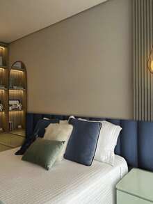 Modular Upholstered Headboards For 1.40m Double Beds Adhesive Module Panel - 藍色 - 查看 4