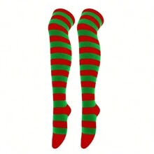 3 件套绿色圣诞服装 - 条纹过膝袜、毛茸茸的圣诞帽、绿色成人芭蕾舞裙圣诞树舞会万圣节 - 綠色 - 查看 4