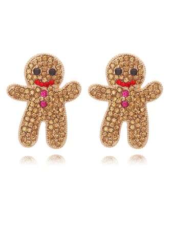 1 Pair Of Cute Full Rhinestone Christmas Gingerbread Man Earrings Sweet Elegant Alloy Rhinestone Christmas Stud Earrings Girl