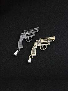 Retro-Style Pistol Revolver Gun Shaped Pendant Necklace - Stainless Steel Chain Jewelry For Men And Women