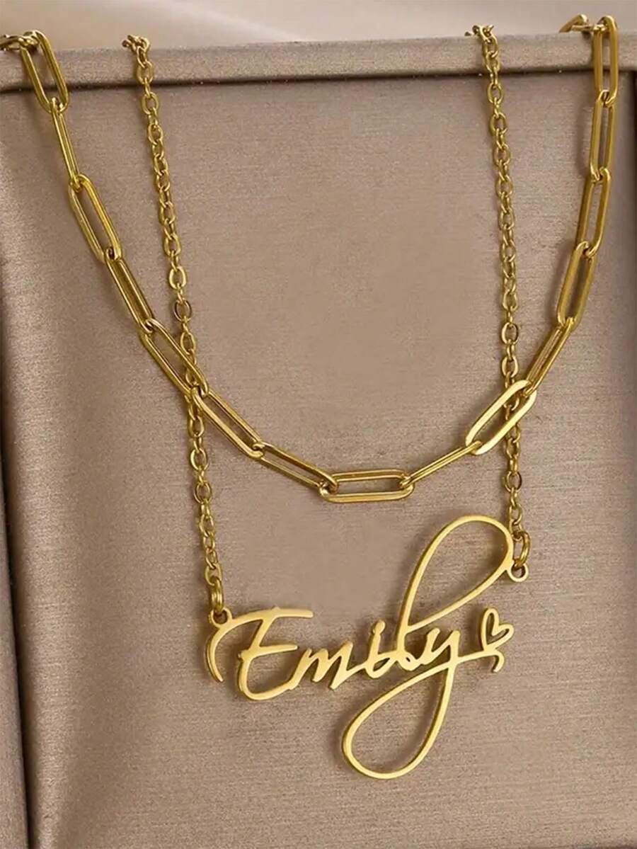 Customized Name Necklace, DoubleLayer Stainless Steel Pendant For