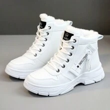Women Plus Size White High-Top Snow Boots 2024 New Winter Plush Thick Non-Slip Waterproof Warm Winter Shoes, Student Versatile Short Tube Short Boots, Fashion Casual Boots - White - View 10