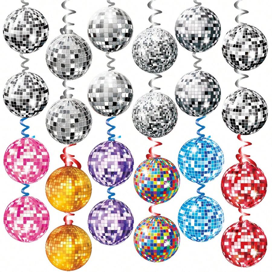 1 bộ đồ trang trí treo theo chủ đề tiệc Disco - Vòng hoa, đồ trang trí tường, dây ruy băng hình quả cầu Disco, Giáng sinh - Nhiều màu - Xem 1