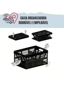 Caixa Plástica Dobrável  Desmontável Empilhável Prática Organizadora Cesto 45 Litros Grande 38 x 54 x 27 Suporta Até 30 kilos