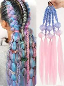 Extensiones de cabello con trenzas de colores con liga, piezas de cabello sintético trenzado de colores para accesorios de cabello trenzado, cabello ondulado postizo para mujeres y niñas para vestirse de fiesta, destacados - Multicolor - Ver 3