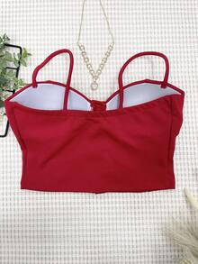 Plaid Cropped Top With Padding - 單色紅 - 查看 4