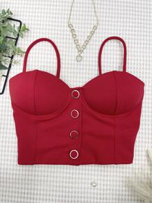 Plaid Cropped Top With Padding - 單色紅 - 查看 1