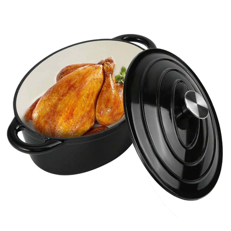 Nalupatio 4.5 QT Enameled Oval Dutch Oven Pot With Lid And Dual Handles, Cast Iron Dutch Oven For Cooking, Bread Baking, Non-Stick Enamel Coated Cookware