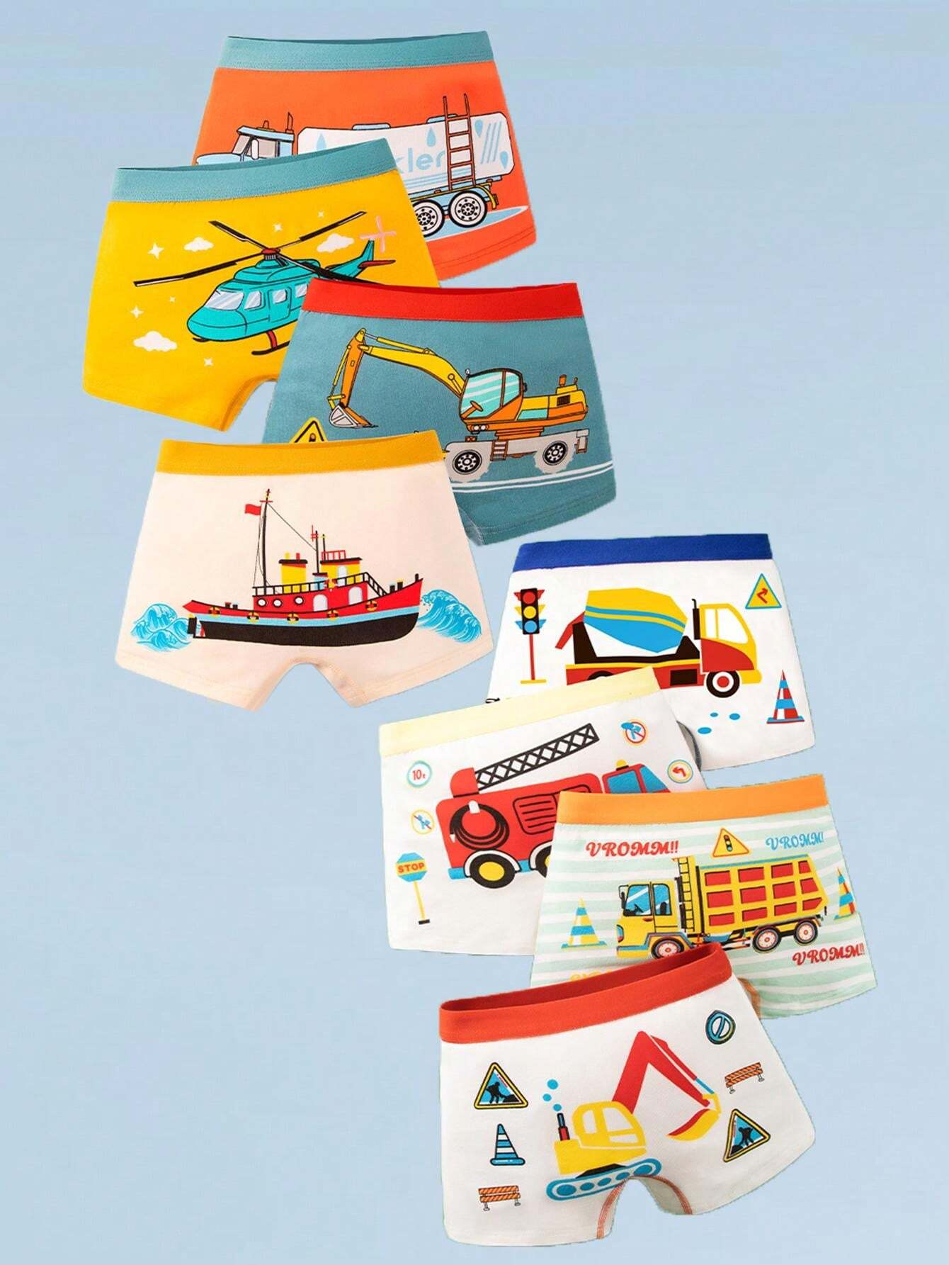 8 Boxers For Young Boys Cartoon Car Airplane Print Big Boy Baby Young