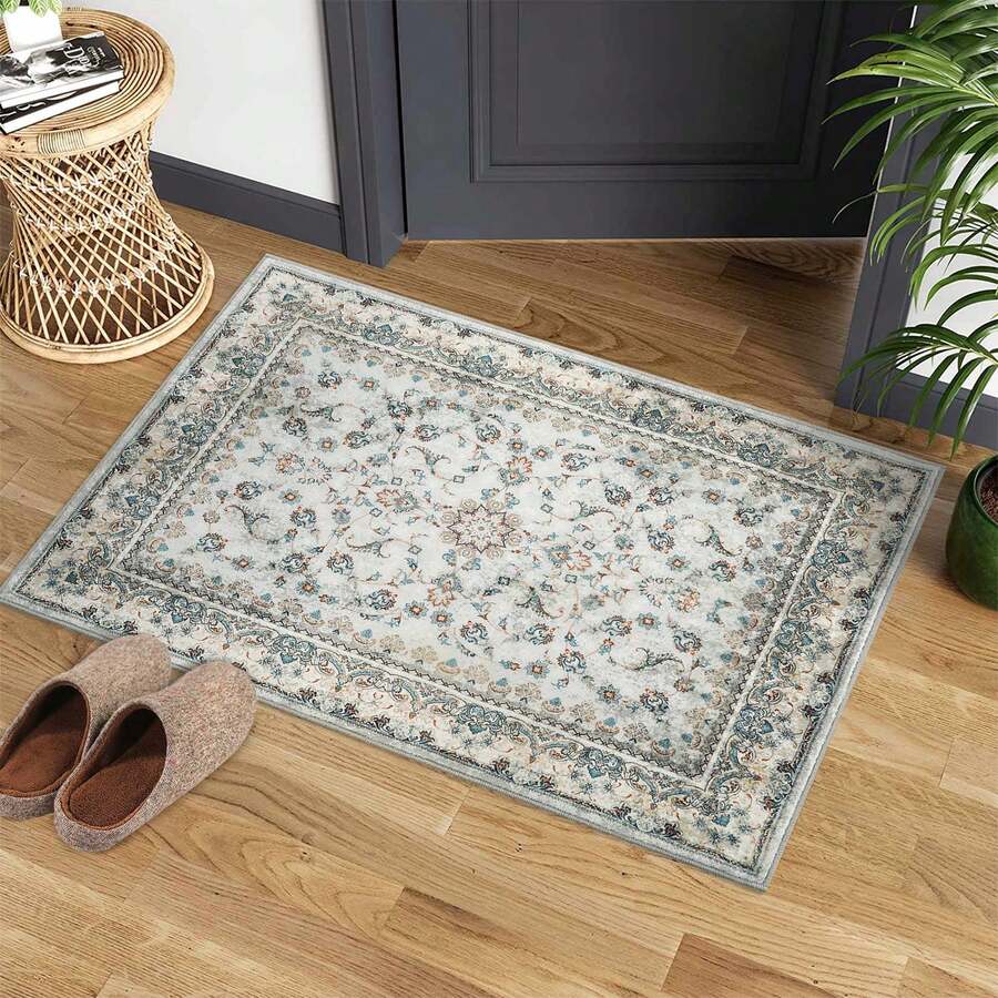 Washable Area Rug, Border Floral Rug Bo-Hemian Vintage Rug Paisley Floral Carpet Stain-Resistant Rug, Farmhouse Rugs Living Room Bedroom Dining Home Office - 米色-2x3 英尺 - 查看 1