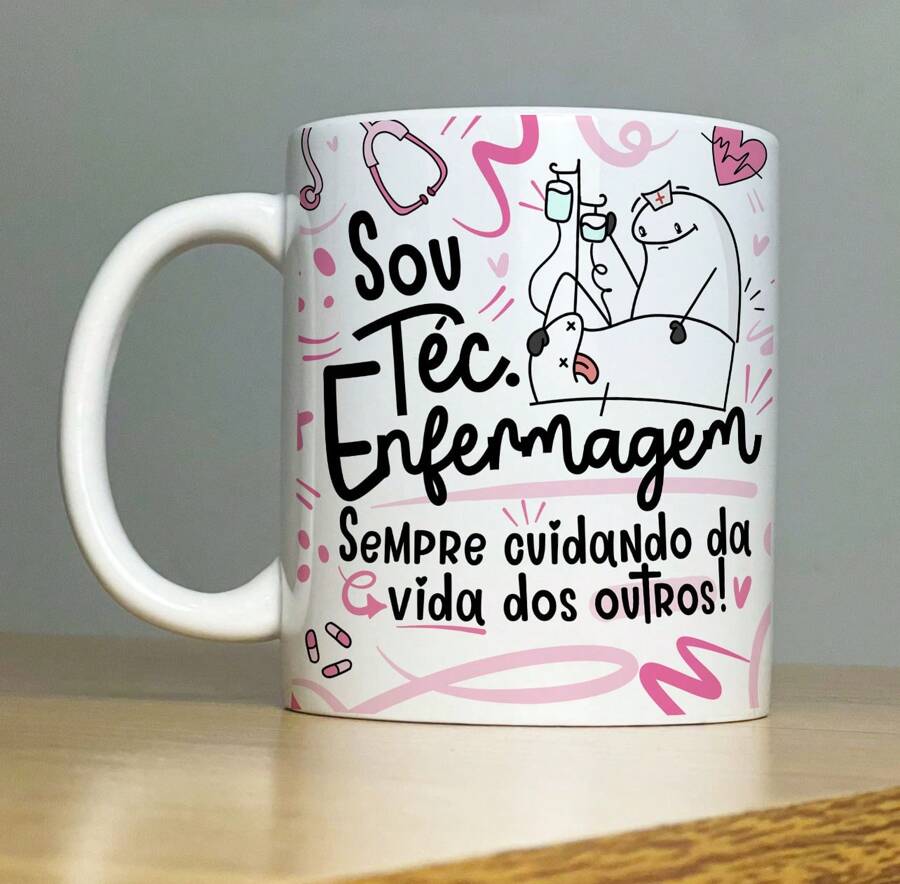Caneca de Porcelana Personalizada - Profissão: Eu Sou um Técnico de Enfermagem com Flork - Cor: Rosa - 325ml, - Multicolorido - Visão 1