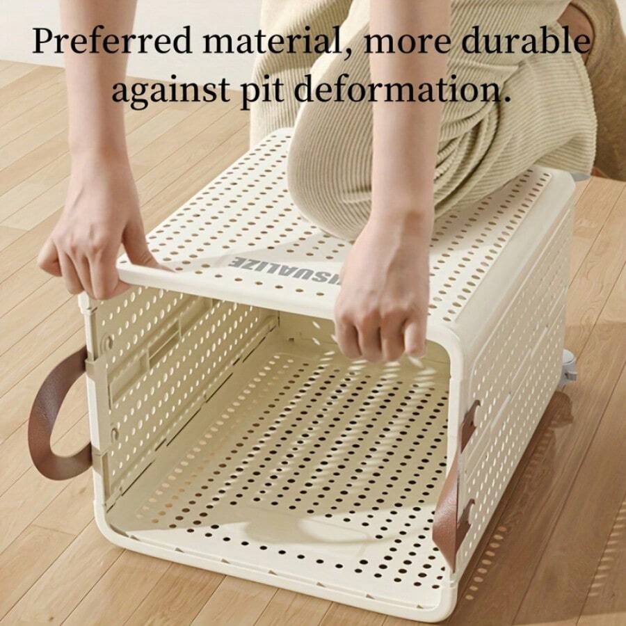 Large Collapsible Laundry Basket Ceramic White, Stackable And