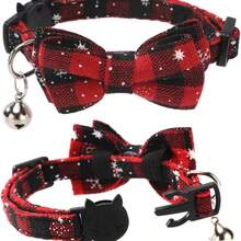 1 件可调节圣诞小猫项圈，配有可爱领结和铃铛，适用于猫 - 彩色 - 查看 1