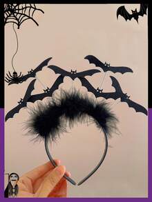 1 pieza Diadema de maya con murciélago estilo gótico para Halloween, tocado de disfraz de fiesta, diadema de Halloween - Negro - Ver 6