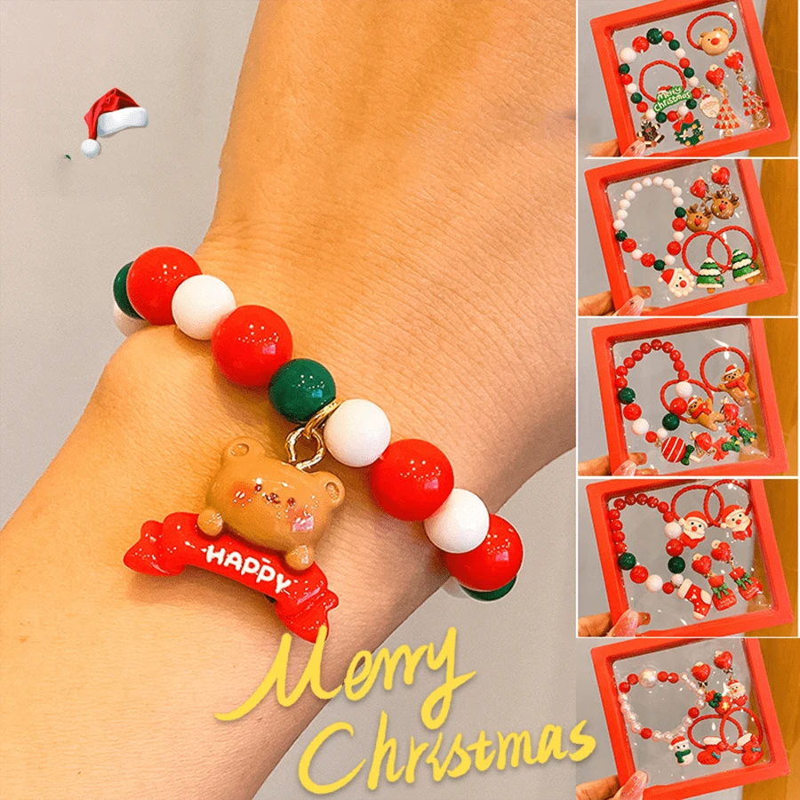 1 套 5 件手工制作的彩色圣诞手链，适用于派对装饰和多功能珠宝圣诞礼物 - 彩色 - 查看 1