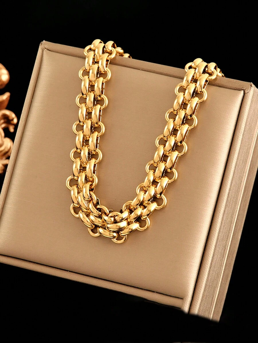 1pc Stainless Steel Personalized Hiphop Thick Chain OT Clasp Necklace, Suitable For Daily Wear And As Festival Gifts