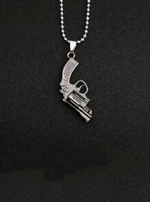 Retro-Style Pistol Revolver Gun Shaped Pendant Necklace - Stainless Steel Chain Jewelry For Men And Women