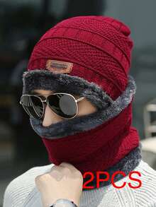 Men Knit Hat Scarf And Gloves 3-Piece Set, Warm Thermal Lined Outdoor Winter Beanie - Black - View 13