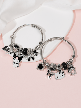  Sanrio Hello Kitty Kuromi armband, 1 st svart Hello Kitty Kuromi hänge silverfärgat armband, lämpligt för kvinnor vardagsbruk