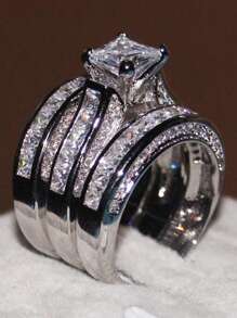 3 Pcs/Set Luxury 925 Sterling Silver Cubic Zirconia Rings Wedding Jewelry For Women Fine Jewelry Valentine's Day Gift - 1# - View 2