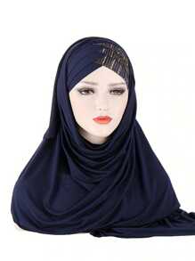 1 Peça Faixa de Cabeça de Seda Multicolorida Sólida para Mulheres Nova, Lenço Hijab de Seda Leitosa com Lantejoulas para Uso com Roupas com Véu