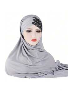 1 Peça Faixa de Cabeça de Seda Multicolorida Sólida para Mulheres Nova, Lenço Hijab de Seda Leitosa com Lantejoulas para Uso com Roupas com Véu