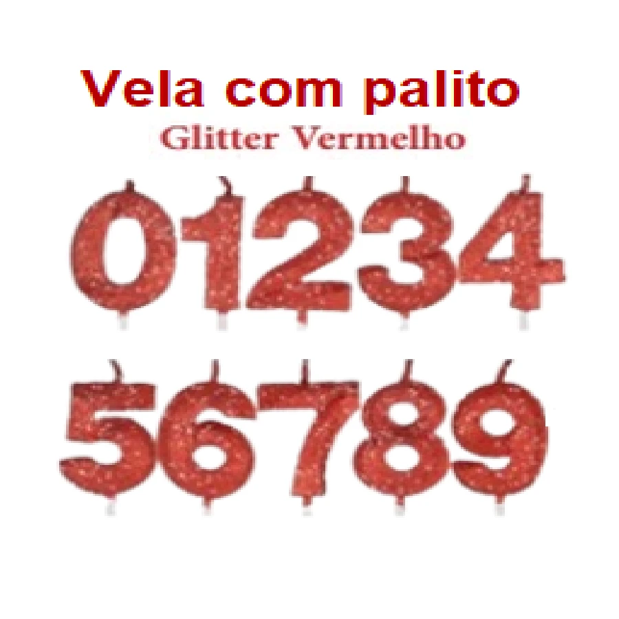 Vela de Aniversário Número Glitter com palito - Vermelho
