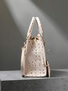 Luxurious Crocodile Print Top Handle Satchel Bag - Stylish Crossbody Design, Spacious Interior, Adjustable Shoulder Strap - Women's Fashion Handbag, Boston Purse, Perfect For Work, Travel, And Daily Use - Màu be - Xem 5