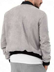 Men's Casual Suede Jacket - Light Grey - View 2