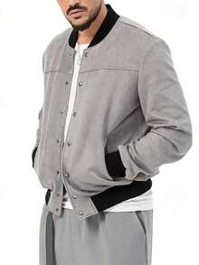 Men's Casual Suede Jacket - Light Grey - View 3