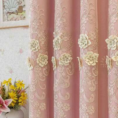 1pc Floral Decor Double-Layer Blackout Curtain, Polyester Material, Suitable For Living Room, Bedroom, Holiday Decoration, All Seasons
