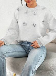 Sueter para dama de punto con lentejuelas fashion de moda - Blanco - Ver 2