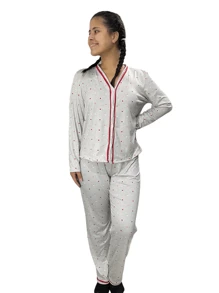 Suede Long Pajamas For Winter Cold Weather Women's Long Sleeve Warm Pajamas - Màu Xám nhạt - Xem 1