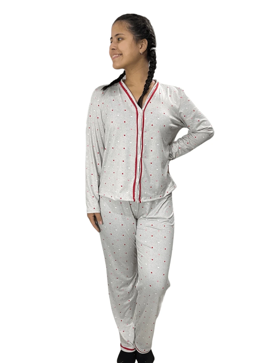Suede Long Pajamas For Winter Cold Weather Women's Long Sleeve Warm Pajamas - Màu Xám nhạt - Xem 1
