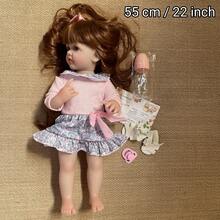 1 件 22 英寸可爱重生婴儿娃娃全身柔软硅胶乙烯基女孩长发和可爱连衣裙防水娃娃玩具适合生日和圣诞节礼物 - 3 种款式 - 彩色 - 查看 9