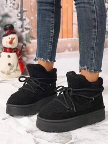 Thick Sole Snow Boots For Women, 2024 New Thick Thermal Lined Winter Casual Ankle Boots, Elevated Inside