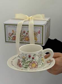 1set Small Blue Cup And Saucer, European Style Ceramic Coffee Cup Set High-Grade Simple English Afternoon Tea Set, Suitable For Restaurants, Cafes, Living Rooms And Parties.