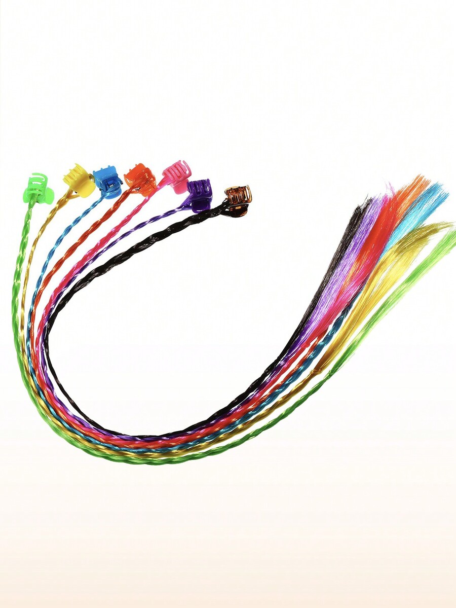 18 Pieces Colored Braids Hair Extensions With Clip Snaps Rainbow