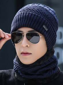 1 件多色冬季保暖无檐小便帽，加厚针织滑雪帽，男女通用时尚冬季配饰 - 酒紅色 - 查看 11