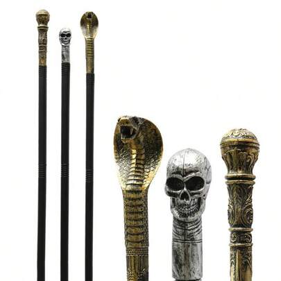 1pc Halloween Scepter Role Play Party Event Queen Cobra Snake Head Skull Scepter Prop,Christmas