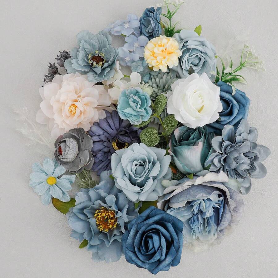 Artificial Flowers Combo Box Set Dusty Blue Flowers Fake Wedding