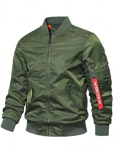 Men's Street Style Zip Arm Pocket Outdoor Vindtålig baseballjacka