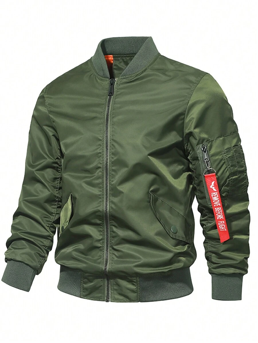 Men's Street Style Zip Arm Pocket Outdoor Wind Resistant Baseball Jacket