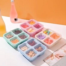 Caja de snacks de paja de trigo con cuatro compartimentos y tapa transparente, ideal para servir comida de té, recibir invitados, etc. Recipiente reutilizable de bento para snacks de paja de trigo con 4 compartimentos para frutas, frutos secos, caramelos, división de comidas. Caja de almuerzo con tapa para nevera, escuela, trabajo, viaje, camping - Multicolor - Ver 1