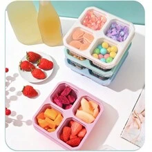 Caja de snacks de paja de trigo con cuatro compartimentos y tapa transparente, ideal para servir comida de té, recibir invitados, etc. Recipiente reutilizable de bento para snacks de paja de trigo con 4 compartimentos para frutas, frutos secos, caramelos, división de comidas. Caja de almuerzo con tapa para nevera, escuela, trabajo, viaje, camping - Multicolor - Ver 7