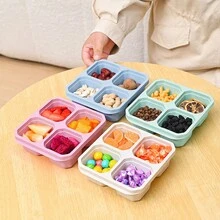 Caja de snacks de paja de trigo con cuatro compartimentos y tapa transparente, ideal para servir comida de té, recibir invitados, etc. Recipiente reutilizable de bento para snacks de paja de trigo con 4 compartimentos para frutas, frutos secos, caramelos, división de comidas. Caja de almuerzo con tapa para nevera, escuela, trabajo, viaje, camping - Multicolor - Ver 6