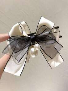 1 kẹp tóc nơ ngọc trai màu be kẹp tóc thời trang thanh lịch, thích hợp cho tiệc tùng, mặc hàng ngày và trang điểm - Màu be - Xem 6